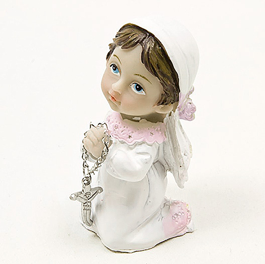 Figurine Communion Fille Agenouillée avec Chapelet x1