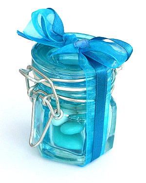 Mini Pot Confiture en Verre Bleu Turquoise Dragée Mariage