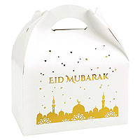 Boite Patissière à Gateau Eid Mubarak Blanc Doré x4