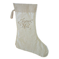 Botte Chaussette Lin Beige Joyeux Noël Impression Doré