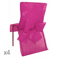 4 Housses de Chaise Intissé Fuchsia avec Noeud