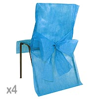 4 Housses de Chaise Intissé Turquoise avec Noeud