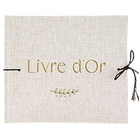 Livre d'Or Mariage Beige Doré Effet Lin