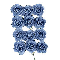 12 Petites Roses Papier Déco Bleu Orage