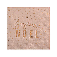 Petites Serviettes Joyeux Noël et Etoiles Rose Gold x20