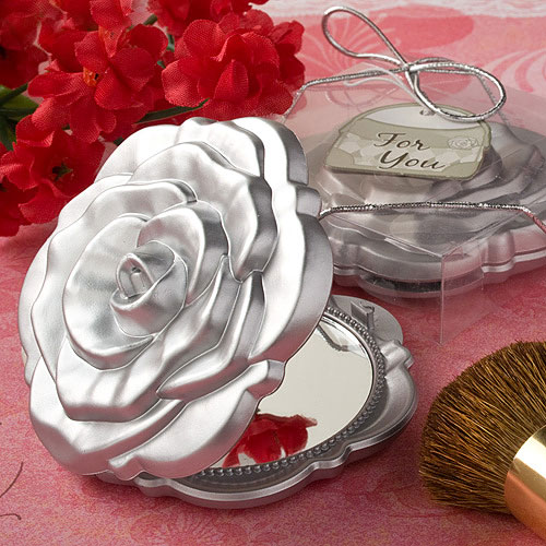 Petit Miroir de Poche Forme Rose Cadeau Invités Mariage
