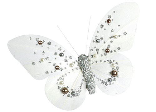 Papillons Décoration Pince Perles Paillettes Blanc
