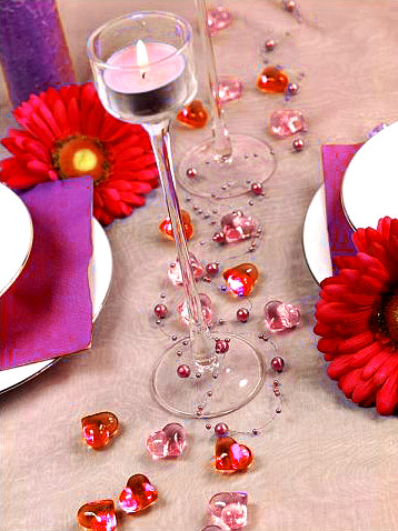 Coeurs Cristal Transparents Deco de Table Mariage Rose Rouge