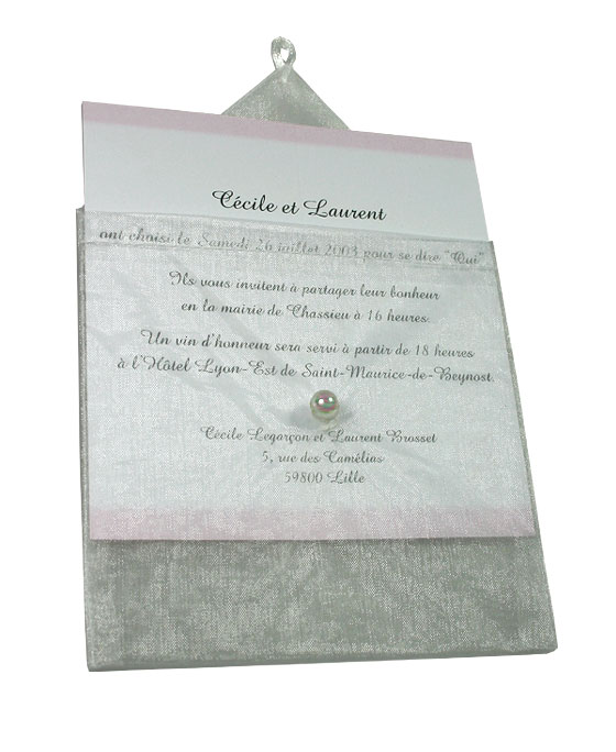 Enveloppes Organdi Transparent avec Perle Blanc