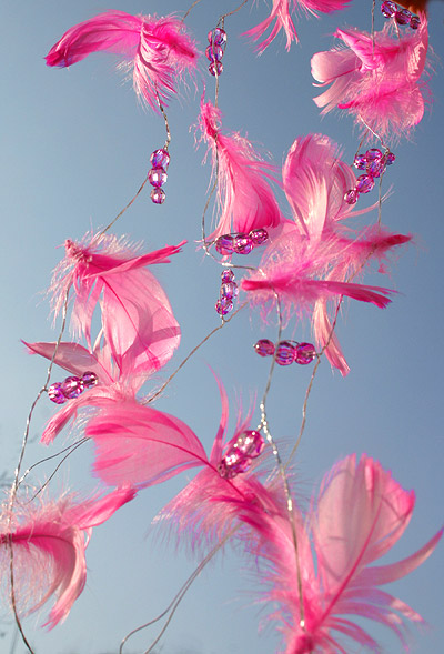 Guirlande Plumes Perles Decoration Mariage Fuchsia