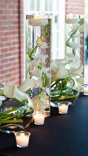 Vase droit bougie flottante fleurs