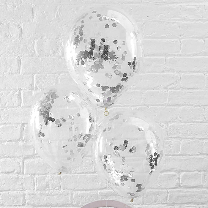 Ballon Transparent avec Confetti Gris Argent Discount