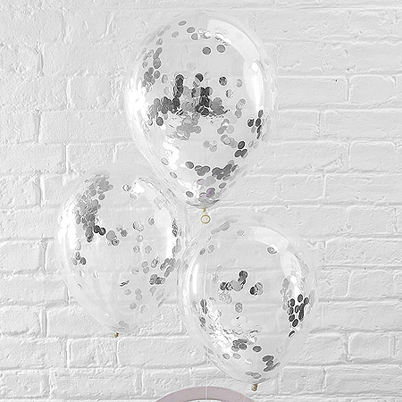 Ballon Transparent avec Confetti Gris Argent Discount