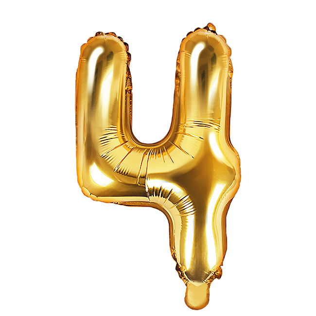 Un ballon Mylar doré chiffre 4 _ Décoration fête anniversaire