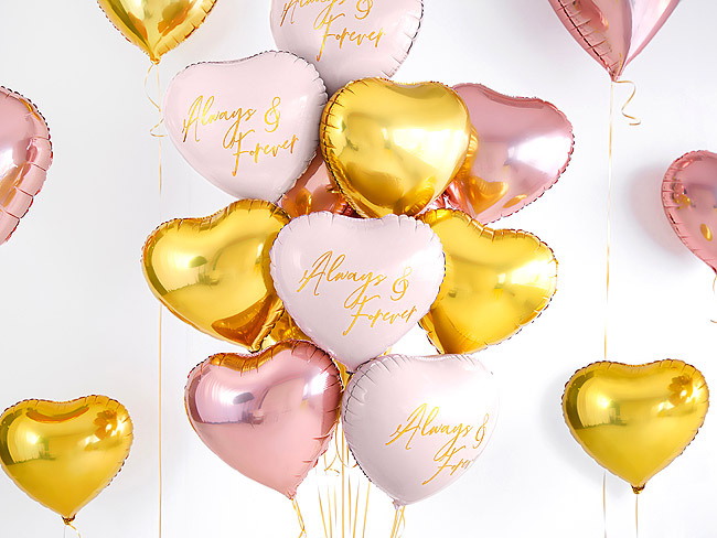Ballon Coeur LOVE - stries roses et pois or - 45 cm aluminium mylar helium