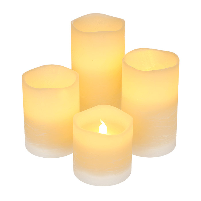 Set de 4 bougies LED en cire véritable - Blanc avec flamme