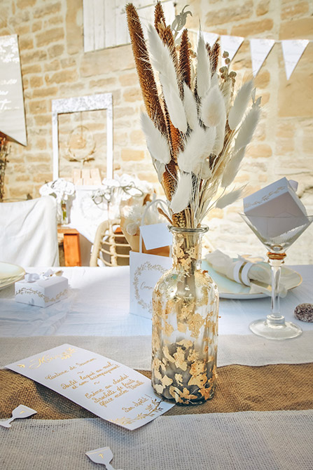 Centre de table bouquet Lagurus blanc