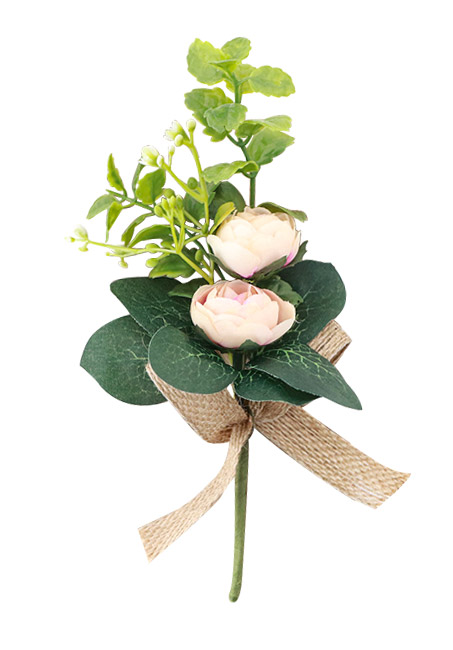 Bouquet Artificiel 2 Roses Ivoire et Feuillage Vintage
