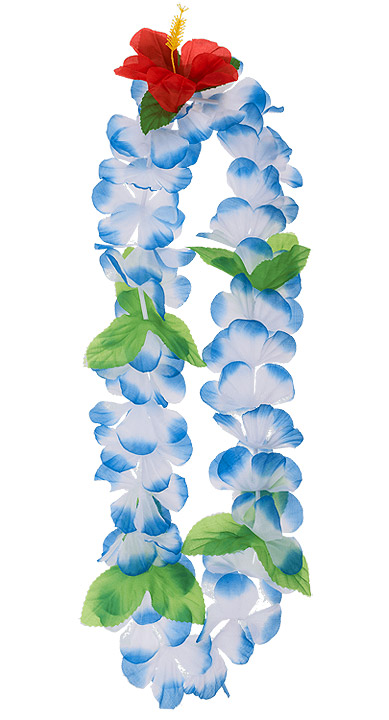 Collier Bienvenue Hawaien Fleurs Blanc et Bleu