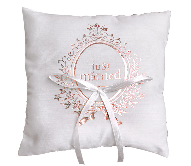 Coussin pour Alliances Mariage Just Married Rose Or