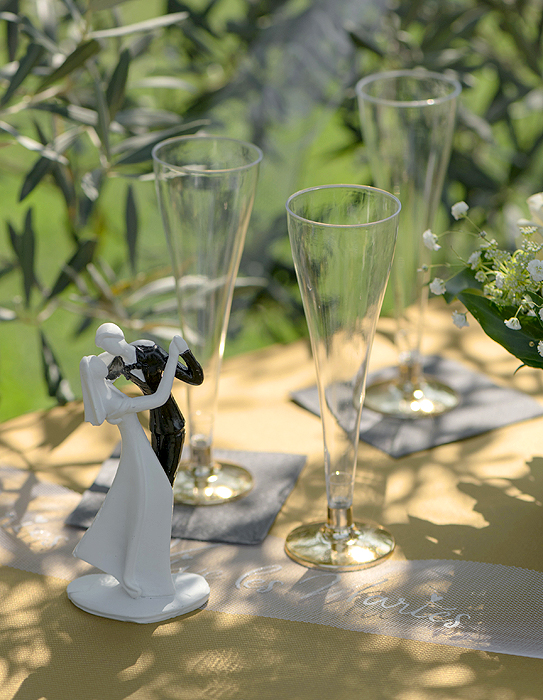 Flute Coupe Champagne Transparent Doré Lavable Mariage