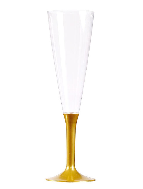 Flute à Champagne Plastique Pied Doré Réutilisable Lavable