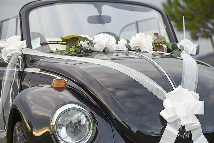 Kit Deco Noeud Tulle Blanc Voiture Mariage
