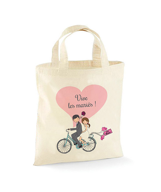 Petit Tote Bag Vélo Mariés Cadeau ou pour Pétales