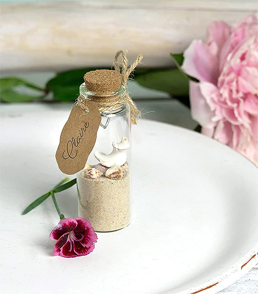 Petite fiole en verre de 10 ml avec bouchon en liège, étiquette en kraft,  crochet et ficelle, mini bouteille pour décoration, mariage, DIY -   France