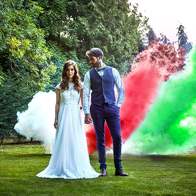 Photo mariage fumigène vert