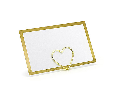Porte Nom Coeur avec Carte Blanc et Or Sobre Elegant