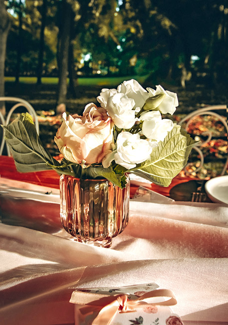 Centre de Table en Verre Rose Gold Pastel Rainuré Luxe