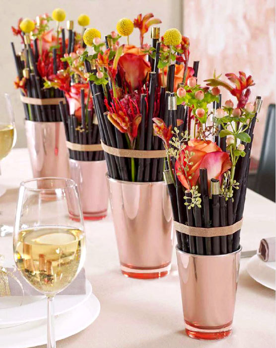Decoration Florale de Table avec Vases Rose Gold